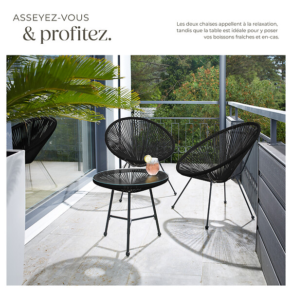 TECTAKE - Ensemble table et chaises de jardin Santana noir - large