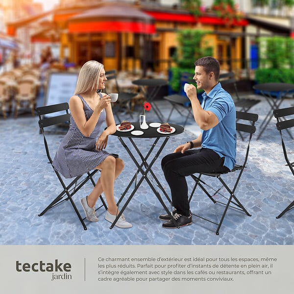 TECTAKE - Ensemble table et chaises bistrot Frieda, pliable pour 2 personnes noir - large