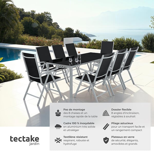 TECTAKE - Ensemble de sièges en aluminium 8+1 argent - large