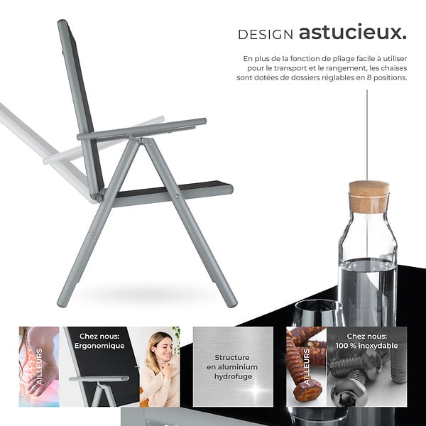 TECTAKE - Ensemble de sièges en aluminium 8+1 argent - large
