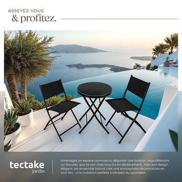 TECTAKE - Ensemble table et chaises de jardin DUSSELDORF noir - large