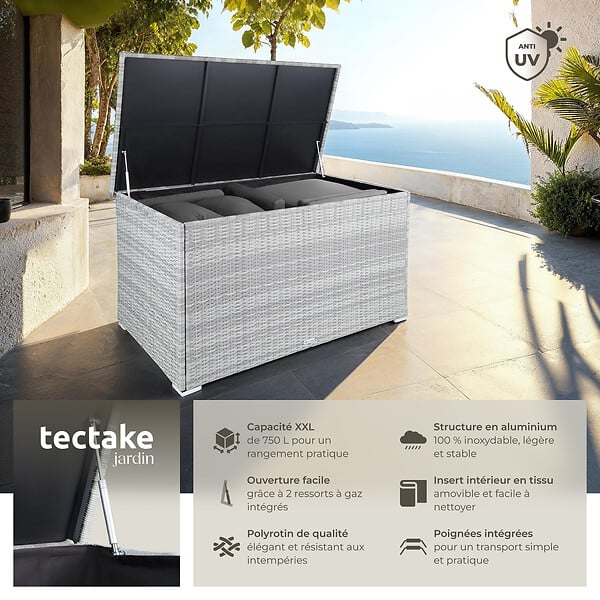 TECTAKE - Coffre de jardin Oslo structure en aluminium 145x82,5x79,5cm gris clair - large