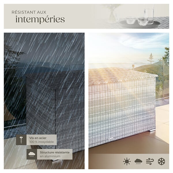 TECTAKE - Coffre de jardin Oslo structure en aluminium 145x82,5x79,5cm gris clair - large