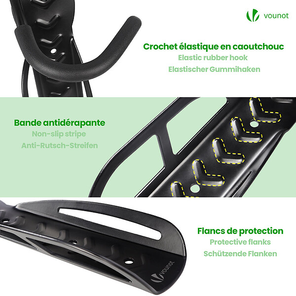 VOUNOT - Lot de 4 supports de velo mural avec coussinets de protection noir - large