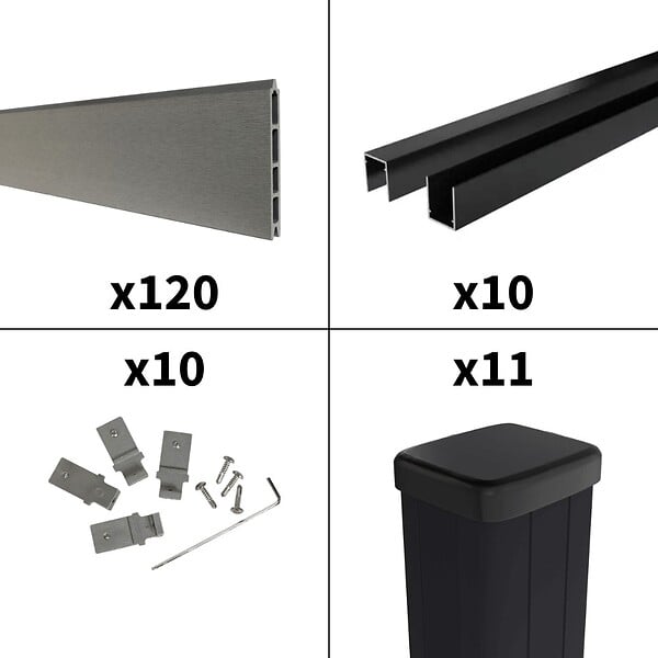 DECKLINEA - Kit Clôture Bois Composite Platine 18x1,8m RIO - Poteaux en Aluminium Noir - Brise Vue - Palissade - large