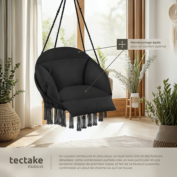 TECTAKE - Fauteuil suspendu Samira noir - large