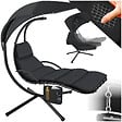 TECTAKE - Fauteuil suspendu Elaria avec pare-soleil et poche latérale noir - vignette