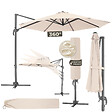 TECTAKE - Parasol DARIA 300 cm avec pied déporté et housse de protection beige - vignette