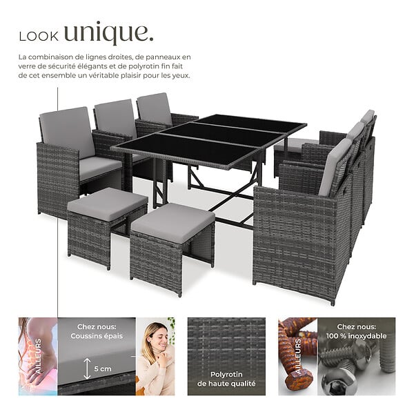 TECTAKE - Salon de jardin MALAGA 10 places avec housse de protection gris - large