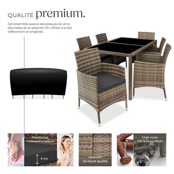 TECTAKE - Salon de jardin 6 places avec housse de protection marron naturel/gris foncé - large