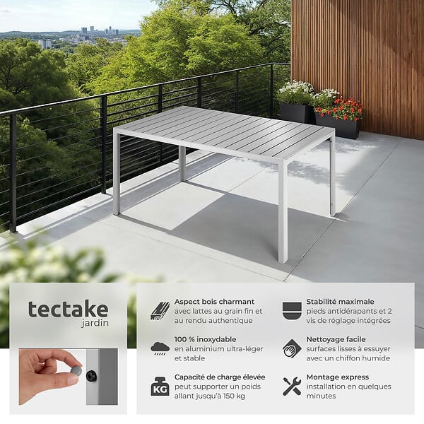 TECTAKE - Table de jardin en aluminium résistante intempéries et UV gris/argent - large