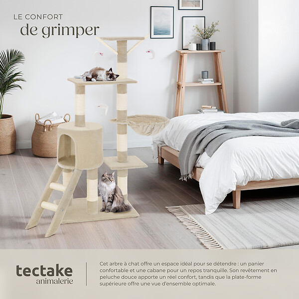 TECTAKE - Arbre à chat DOMINIQUE 142 cm beige - large