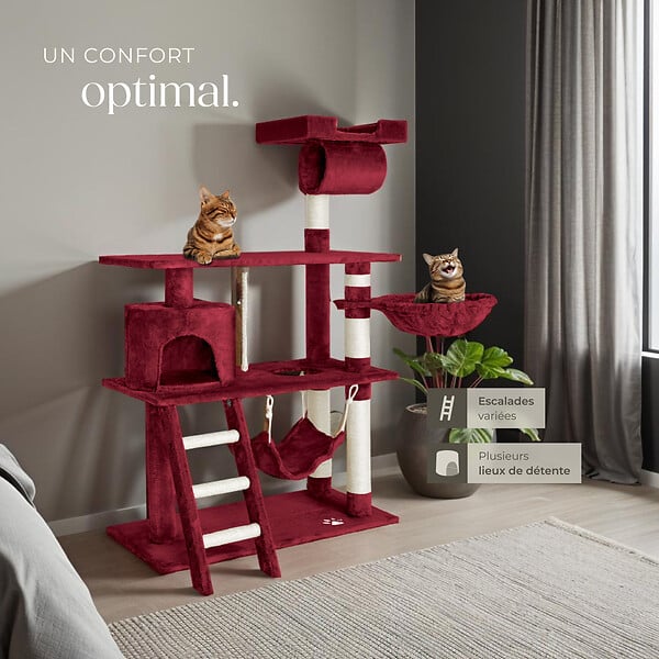 TECTAKE - Arbre à chat MARCEL 141 cm rouge bordeaux - large