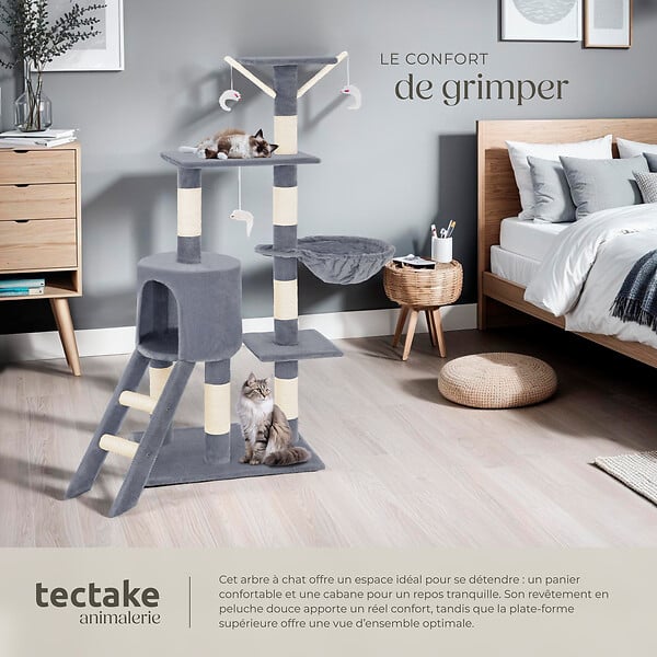 TECTAKE - Arbre à chat DOMINIQUE 142 cm gris - large