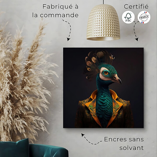 CEANOTHE - Tableau sur toile paon humain 65x65 cm - large