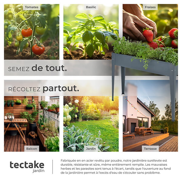 TECTAKE - Carré Potager sur pied CALENDULA avec trou de drainage 98,5x26x82,5cm gris anthracite - large