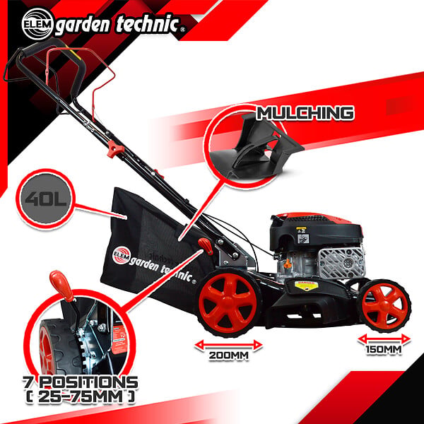 ELEM GARDEN TECHNIC - Tondeuse thermique tractée 144 CC - 40cm - mulching et éjection latérale - large