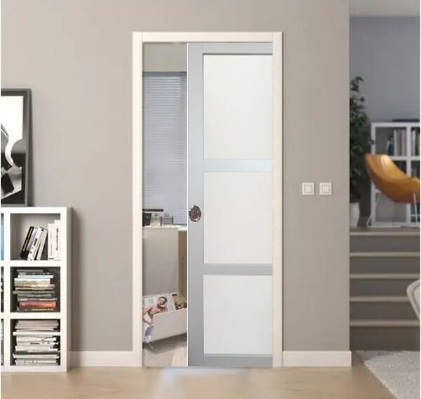 GD MENUISERIES - Porte Coulissante Greyria Gris Clair Vitrée H204 x L83 cm, Galandage - large