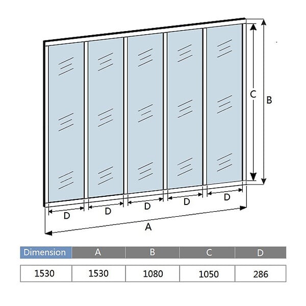AICA SANITAIRE - Verrière intérieure aluminium noir mat 153x108cm 5 vitrage et carreaux verrière fixe kit de verrière - large