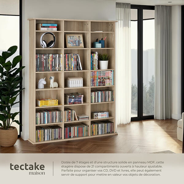 TECTAKE - Étagère bibliothèque Stevie 105,5x19x136,5cm Bois clair, Chêne Sonoma - large