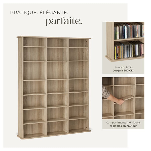 TECTAKE - Étagère bibliothèque Stevie 105,5x19x136,5cm Bois clair, Chêne Sonoma - large