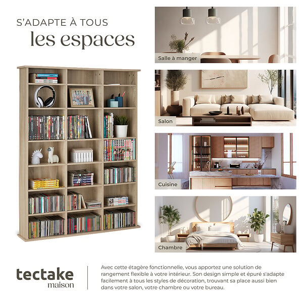 TECTAKE - Étagère bibliothèque Stevie 105,5x19x136,5cm Bois clair, Chêne Sonoma - large