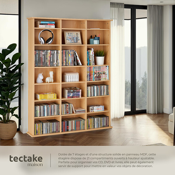TECTAKE - Étagère bibliothèque Stevie 105,5x19x136,5cm marron hêtre - large