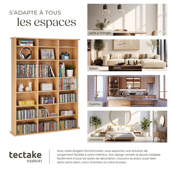 TECTAKE - Étagère bibliothèque Stevie 105,5x19x136,5cm marron hêtre - large