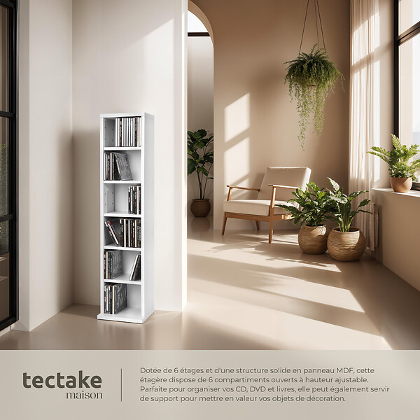 TECTAKE - Étagère Colonne Meuble de Rangement 6 compartiments 90x21x20cm blanc - large