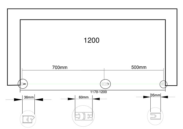 LANERI - Porte De Douche De 6 Mm Avec Un Petite Paroi Et Une Porte À Battant Dans La Même Ligne – 117-120 Cm - large