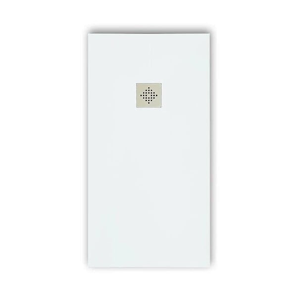 STANO - Receveur de douche 80 x 130 cm extra plat PURE en résine surface ardoisée blanc Grille inox - large