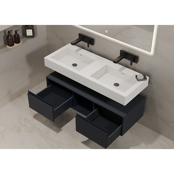 DISTRIBAIN - Meuble de salle de bain ROMANZA 1200 Noir (sans miroir) - large