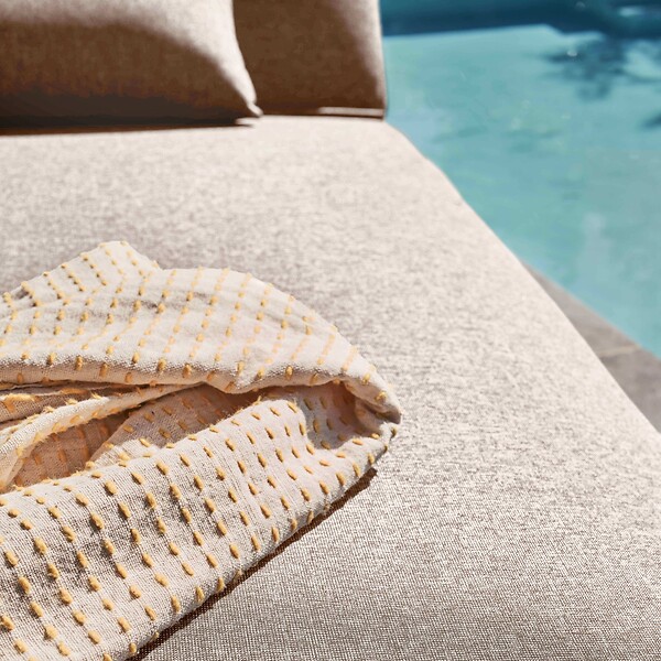 OVIALA - Bain de soleil avec coussin inclinable 5 positions beige - Havana - large