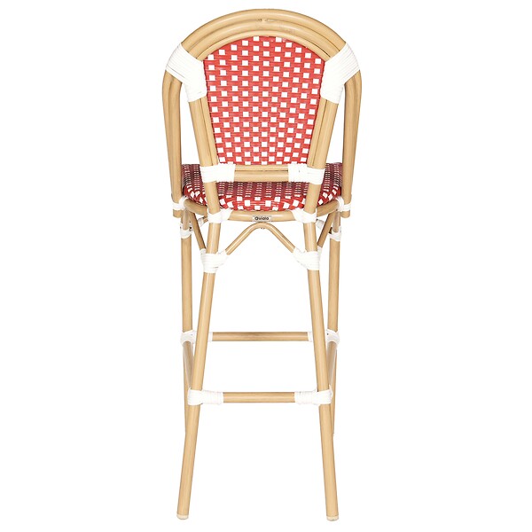 OVIALA - Chaise haute de jardin en alumunium et rotin synthétique blanc + rouge - Belleville - large