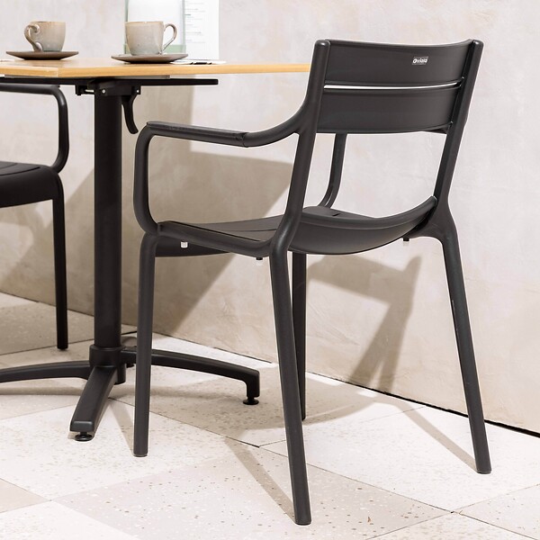OVIALA - Lot de 4 fauteuils de terrasse en plastique noir - Paname - large