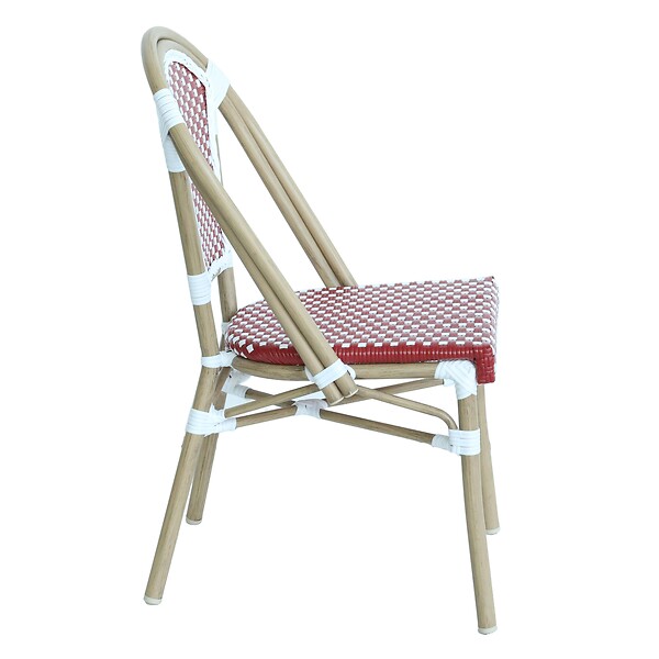 OVIALA - Chaise de terrasse bistrot parisien en aluminium et rotin rouge - Belleville - large
