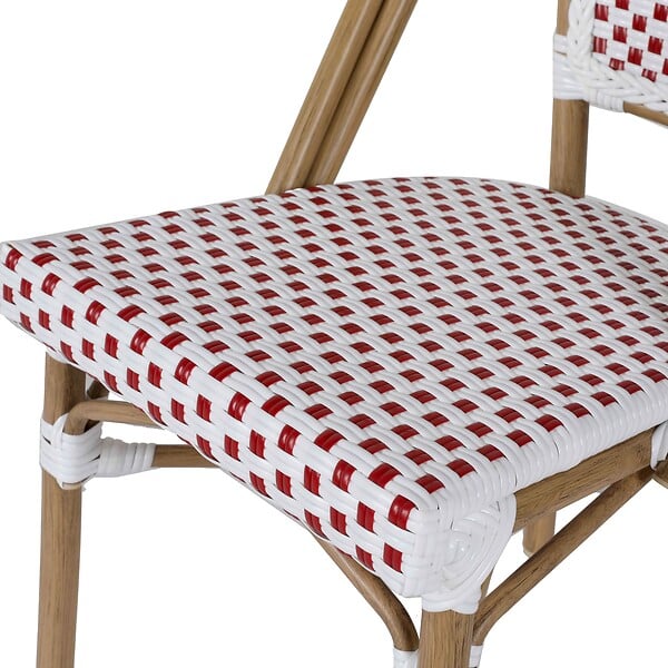OVIALA - Chaise de terrasse bistrot parisien en aluminium et rotin rouge - Belleville - large
