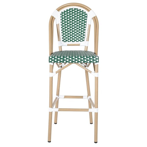 OVIALA - Chaise haute de jardin en alumunium et rotin synthétique blanc et vert - Belleville - large