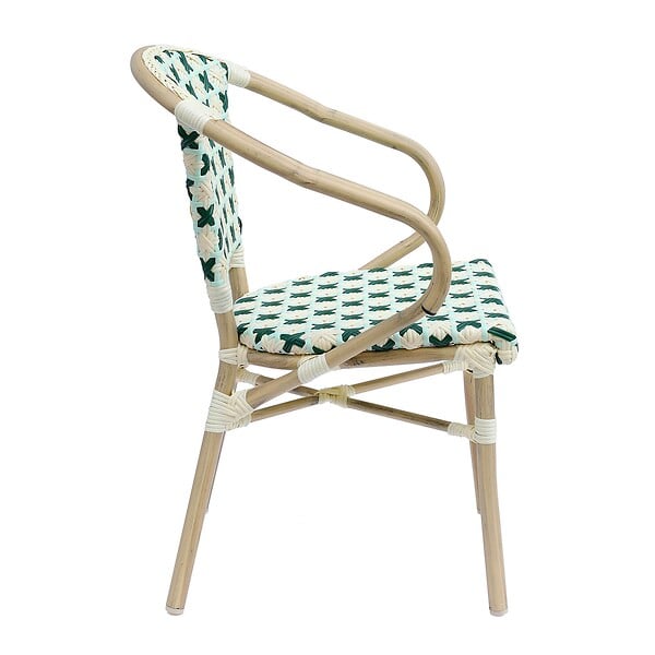 OVIALA - Fauteuil de terrasse bistrot parisien en aluminium et rotin vert foncé - Madeleine - large