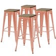OVIALA - Lot de 4 tabourets de bar en métal mat terracotta et bois - Indus - vignette