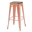 OVIALA - Lot de 4 tabourets de bar en métal mat terracotta et bois - Indus - vignette