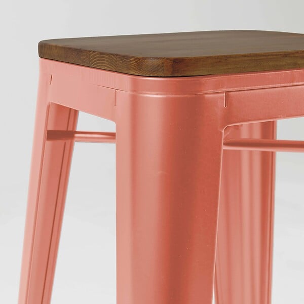 OVIALA - Lot de 4 tabourets de bar en métal mat terracotta et bois - Indus - large