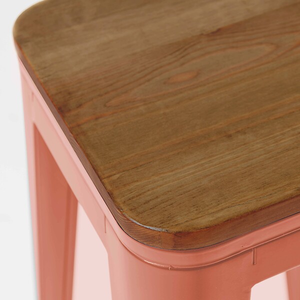 OVIALA - Lot de 4 tabourets de bar en métal mat terracotta et bois - Indus - large