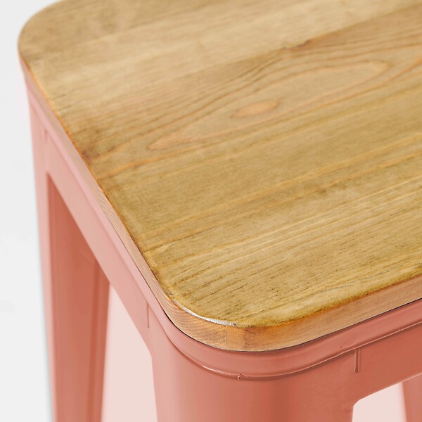 OVIALA - Lot de 4 tabourets de bar en métal mat terracotta et bois - Indus - large
