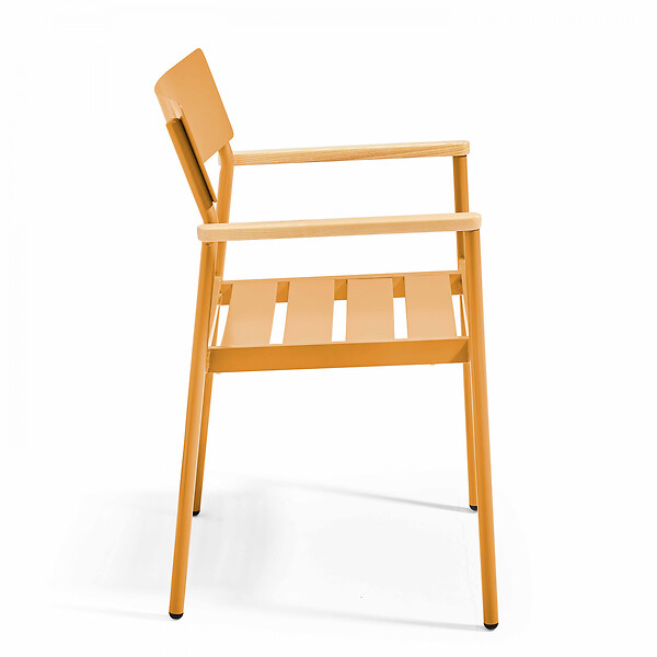OVIALA - Fauteuil de jardin en aluminium et bois jaune moutarde  - Leeds - large