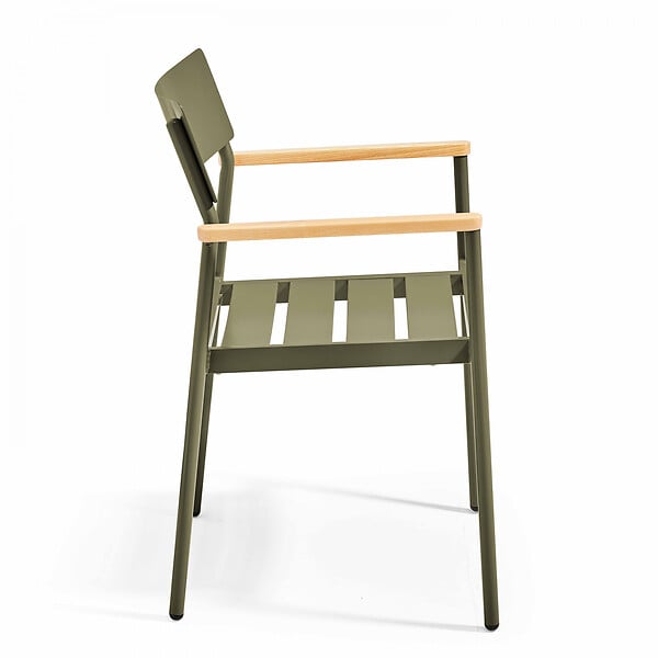 OVIALA - Fauteuil de jardin en aluminium et bois vert kaki - Leeds - large