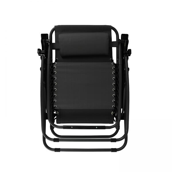 OVIALA - Fauteuil relax de jardin en acier et textilène inclinable noir - Monaco - large