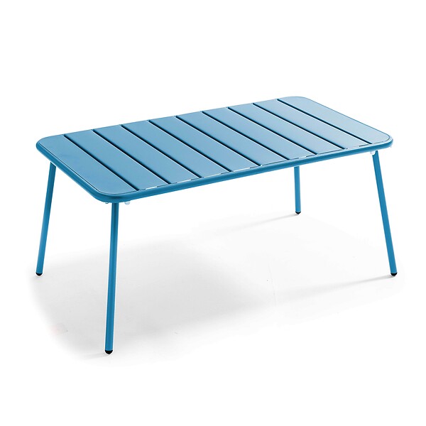 OVIALA - Salon de jardin 4 places et 1 table basse en acier bleu pacific - Palavas - large
