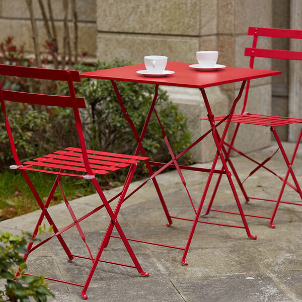 OVIALA - Table de jardin pliante bistrot en acier rouge - Rome - large