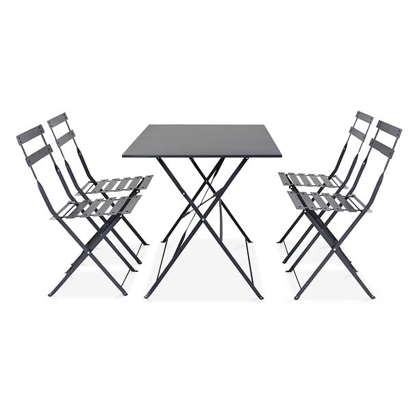 OVIALA - Table de jardin pliante acier gris 4 places - Rome - large
